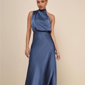 Slate Blue Satin Asymmetrical Dress from Lulu’s